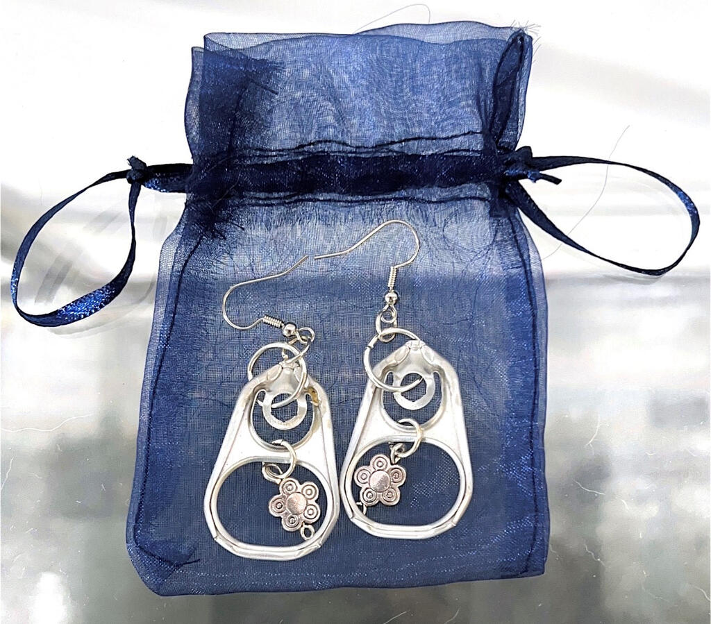 "Flowers" by Sarah Schweitzer, Metal Earrings, 1 1/4 inch long excluding the hook, $10 + Shipping